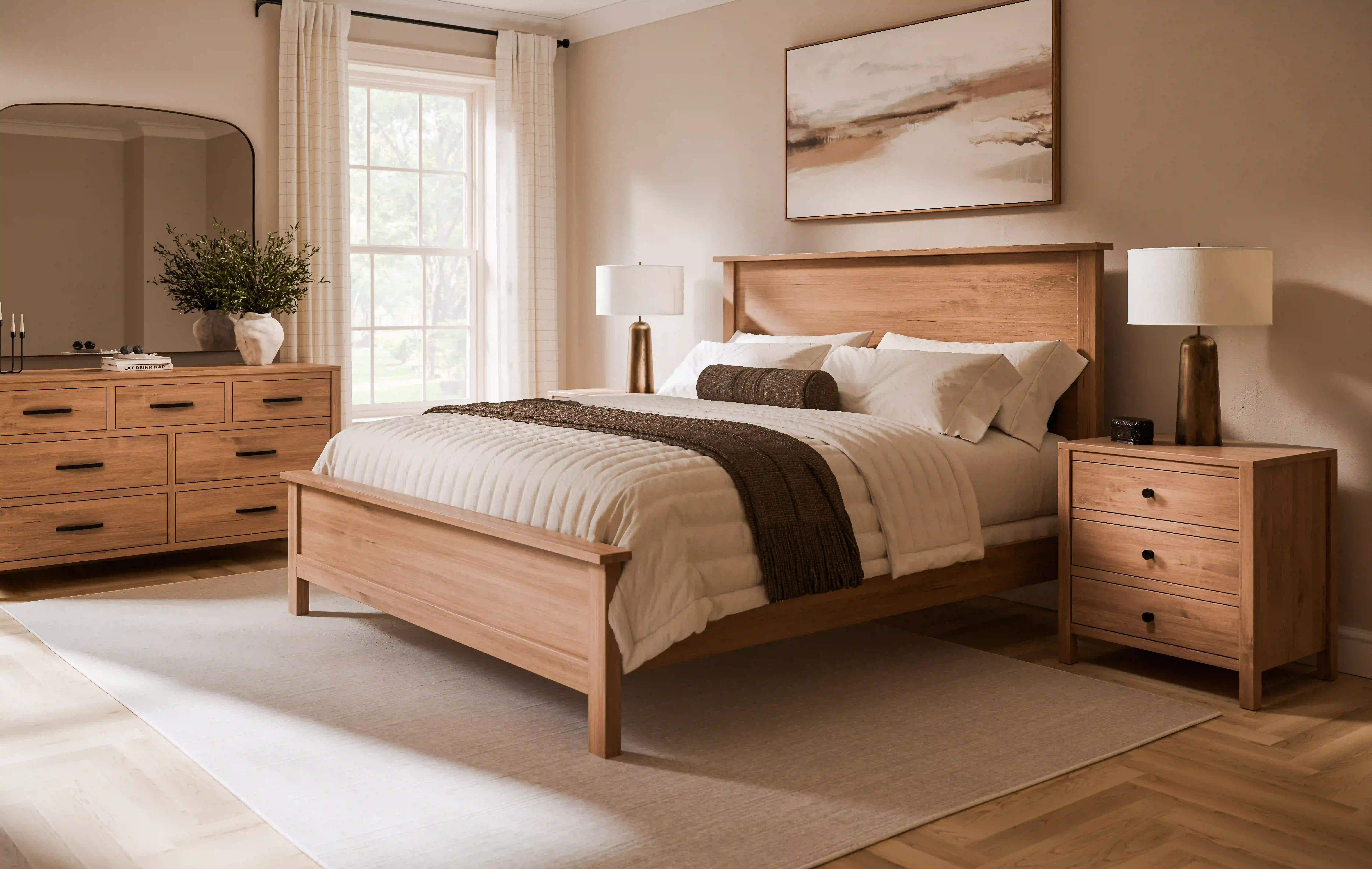 Amish Amanda Solid Hardwood Bedroom Flat Panel Bed - Amish Amanda Solid Hardwood Bedroom Flat Panel Bed - 281-CIXQMXKBI-H