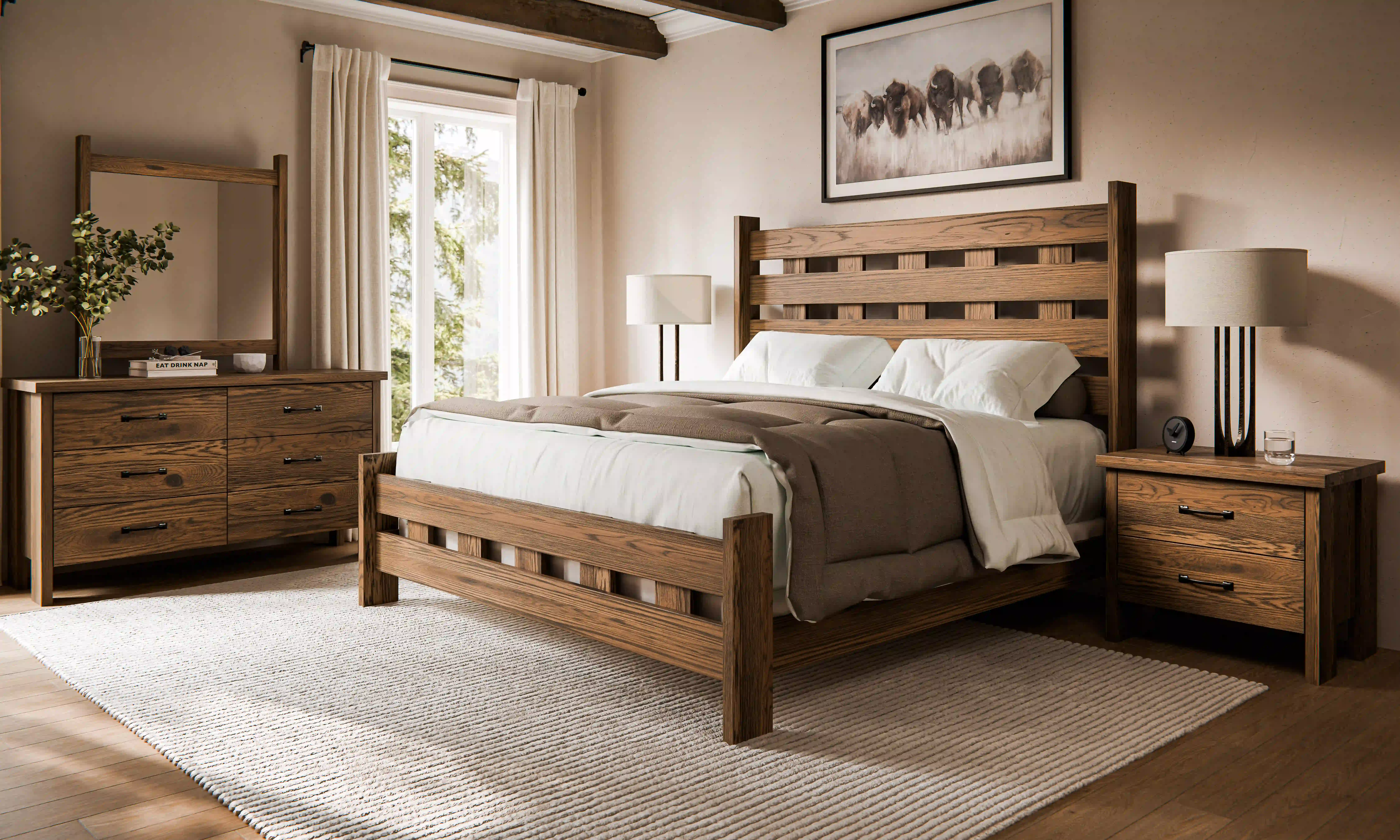 Amish Cheyenne Solid Hardwood Bedroom Bed - Amish Cheyenne Solid Hardwood Bedroom Bed - 281-ZEBVBKKB-H