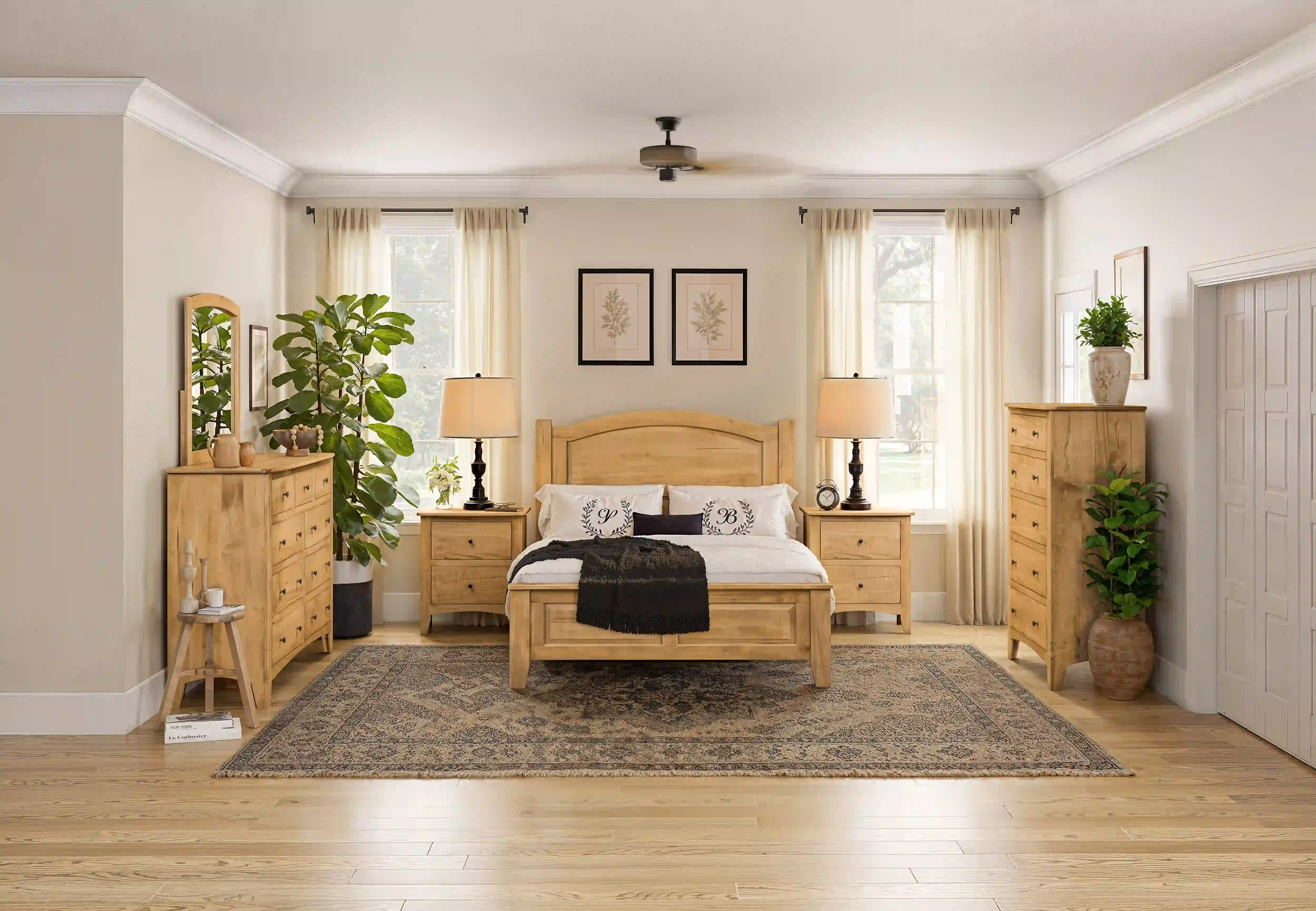 Carlston Bed - Wormy Maple, OCS116 Harvest, Queen w/ 21" Footboard Carlston Bed - 310-O-YBA